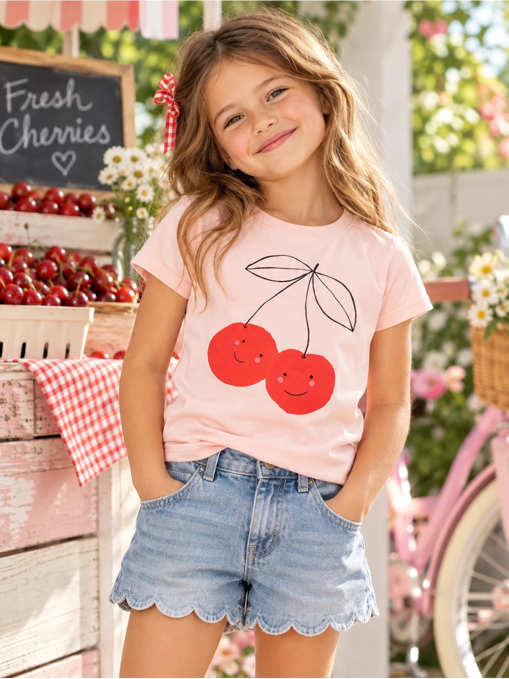 Tea Collection So Very Cherry Graphic Tee Girls Size 6 Pink